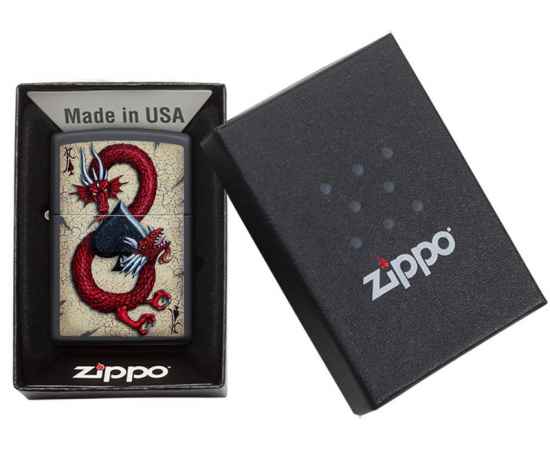 Зажигалка ZIPPO Dragon Ace с покрытием Black Matte, латунь/сталь, чёрная, матовая, 38x13x57 мм, изображение 6