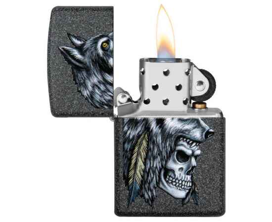Зажигалка ZIPPO Wolf Skull с покрытием Iron Stone™, латунь/сталь, серая, матовая, 38x13x57 мм, изображение 2