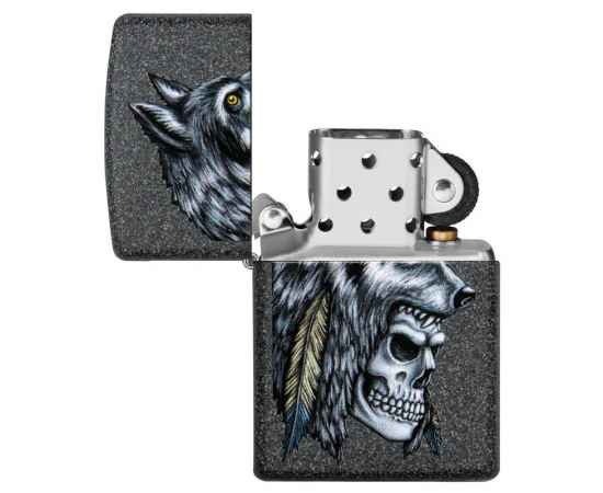 Зажигалка ZIPPO Wolf Skull с покрытием Iron Stone™, латунь/сталь, серая, матовая, 38x13x57 мм, изображение 3