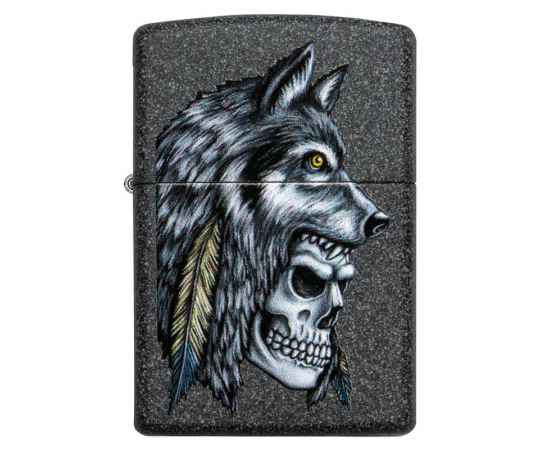 Зажигалка ZIPPO Wolf Skull с покрытием Iron Stone™, латунь/сталь, серая, матовая, 38x13x57 мм, изображение 4
