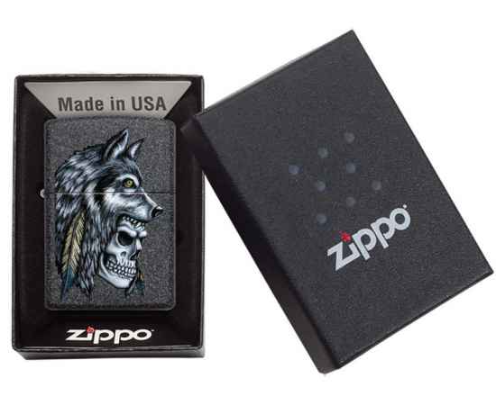 Зажигалка ZIPPO Wolf Skull с покрытием Iron Stone™, латунь/сталь, серая, матовая, 38x13x57 мм, изображение 6