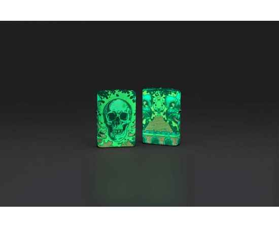 Зажигалка ZIPPO Skull Design с покрытием Glow In The Dark Green,латунь/сталь,разноцветная38x13x57 мм, изображение 13
