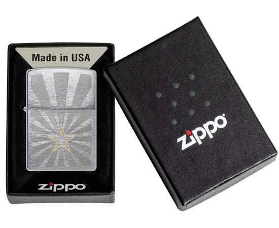 Зажигалка ZIPPO Star Design с покрытием Brushed Chrome, латунь/сталь, серебристая, 36x13x57 мм, изображение 6