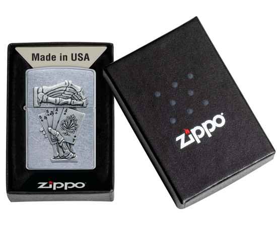 Зажигалка ZIPPO Dead Mans Hand с покрытием Street Chrome, латунь/сталь, серебристая, 38x13x57 мм, изображение 6