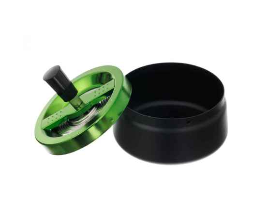 Пепельница S.Quire круглая, сталь, покрытие хром, зелен. краска, черная, с черной ручкой, 120 мм, изображение 2
