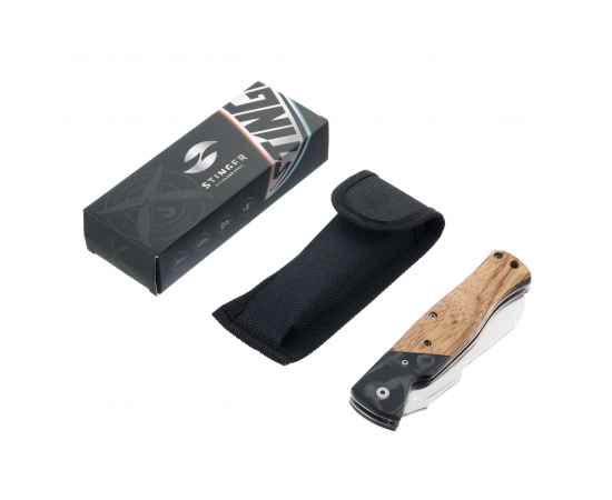 Нож складной Stinger, 105 мм (серебристый), материал рукояти: стеклопластик G10, древесина зебрано, изображение 5