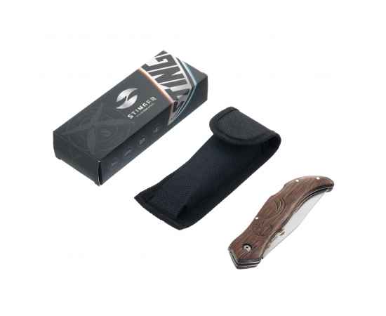 Нож складной Stinger, 105 мм (серебристый), материал рукояти: древесина венге (коричневый), изображение 5