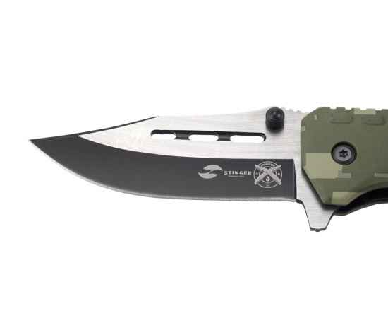 Нож складной Stinger, 88 мм (серебристый), материал рукояти: алюминий (зелёный камуфляж), изображение 4