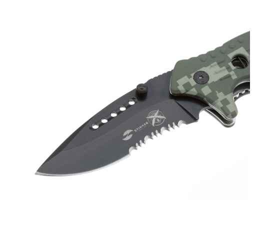 Нож складной Stinger, 95 мм, (чёрный), материал рукояти: алюминий (зелёный камуфляж), изображение 3