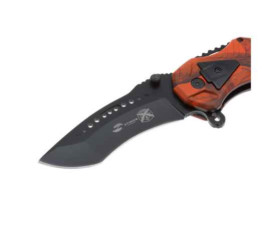 Нож складной Stinger, 100 мм, (чёрный), материал рукояти: алюминий (оранжевый камуфляж), изображение 4