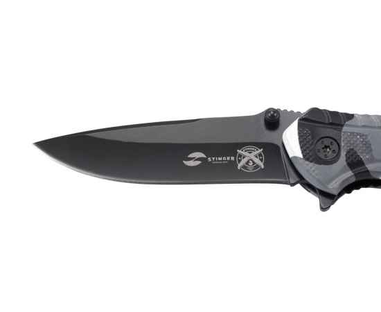 Нож складной Stinger, 84 мм, (чёрный), материал рукояти: алюминий (чёрно-белый камуфляж), изображение 4