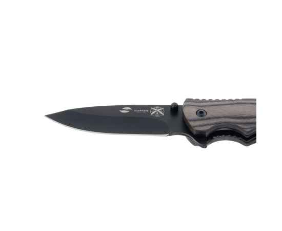 Нож складной Stinger, 120 мм, (чёрный), материал рукояти: дерево/сталь (серый), в картонной коробке, изображение 4