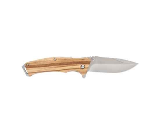 Нож складной Stinger, 110 мм, (серебристый), материал рукояти: дерево/сталь (светло-коричневый), изображение 3