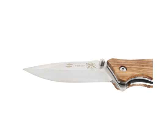 Нож складной Stinger, 110 мм, (серебристый), материал рукояти: дерево/сталь (светло-коричневый), изображение 4