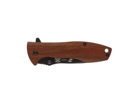 Нож складной Stinger, 80 мм (чёрный), материал рукояти: сталь/сандаловое дерево (коричневый), изображение 2
