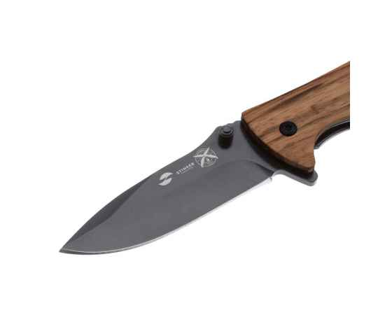 Нож складной Stinger, 80 мм, (чёрный), материал рукояти: сталь/эбеновое дерево (коричневый), изображение 4