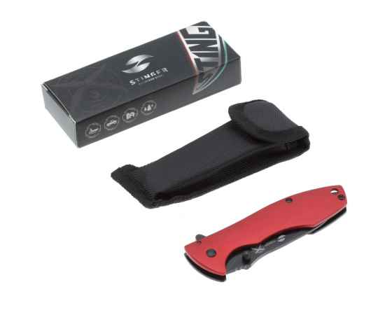 Нож складной Stinger, 80 мм, (чёрный), материал рукояти: сталь/алюминий (чёрно-красный), изображение 5