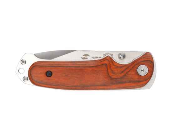 Нож складной Stinger, 91 мм, (серебристый), материал рукояти: сталь/дерево (серебристо-коричневый), изображение 2