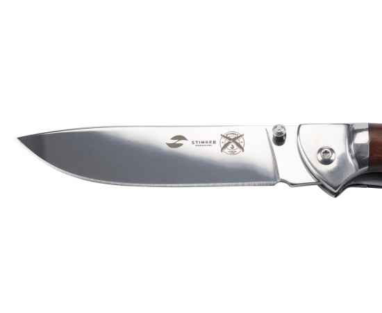 Нож складной Stinger, 106 мм, (серебристый), материал рукояти: сталь/дерево (серебристо-коричневый), изображение 4