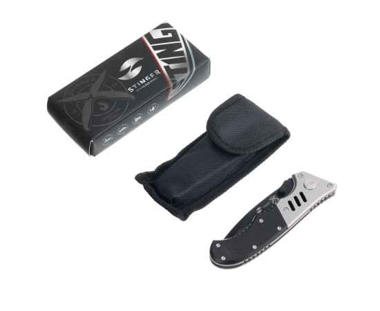Нож складной Stinger, 80 мм, (чёрный), материал рукояти: сталь/пластик (серебристо-чёрный), изображение 5