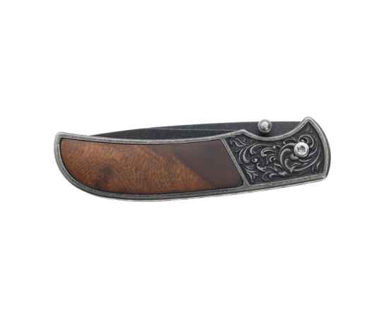Нож складной Stinger, 71 мм, (чёрный), материал рукояти: сталь/дерево (коричневый), изображение 2