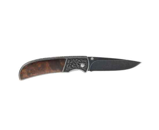 Нож складной Stinger, 71 мм, (чёрный), материал рукояти: сталь/дерево (коричневый), изображение 3
