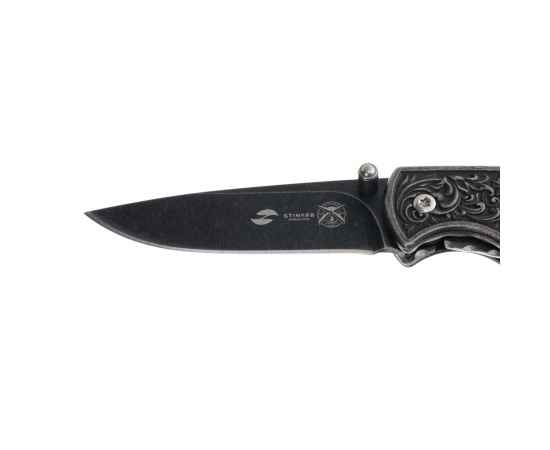 Нож складной Stinger, 71 мм, (чёрный), материал рукояти: сталь/дерево (коричневый), изображение 4