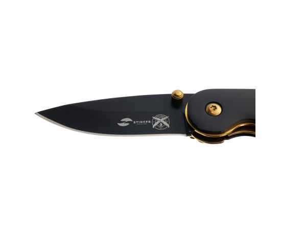Нож складной Stinger, 70 мм, (чёрный), материал рукояти: сталь/дерево (чёрно-золотистый), изображение 4