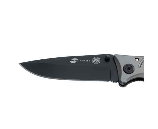 Нож складной Stinger, 90 мм, (чёрный), материал рукояти: сталь/алюминий (серо-синий), изображение 4