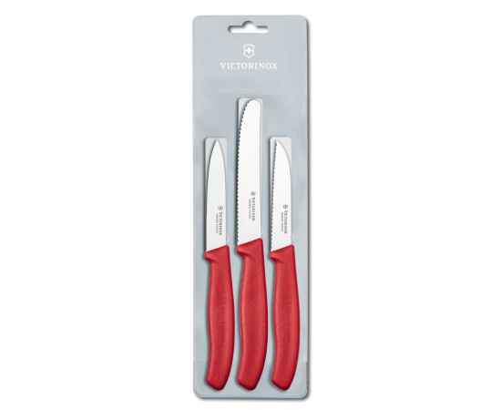 Набор из 3 ножей VICTORINOX Swiss Classic: 2 ножа для овощей 8 см, столовый нож 11 см, красная ручка, изображение 2