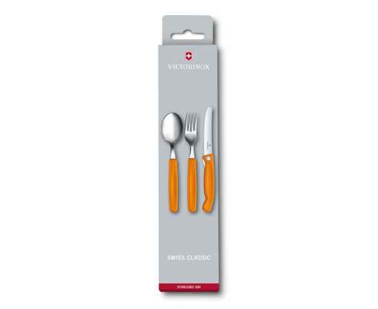 Набор из 3 столовых приборов VICTORINOX Swiss Classic: нож для овощей, вилка, ложка, оранжевый цвет, изображение 4