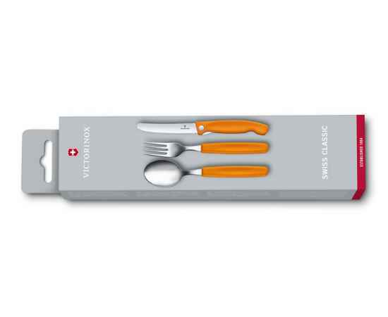 Набор из 3 столовых приборов VICTORINOX Swiss Classic: нож для овощей, вилка, ложка, оранжевый цвет, изображение 5