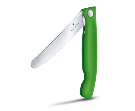 Нож для овощей VICTORINOX SwissClassic, складной, лезвие 11 см с волнистой кромкой, зелёный, изображение 3