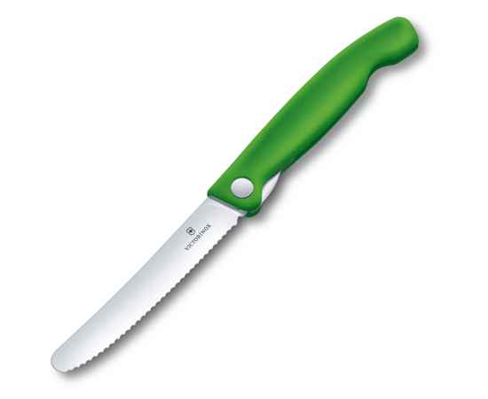 Нож для овощей VICTORINOX SwissClassic, складной, лезвие 11 см с волнистой кромкой, зелёный, изображение 4