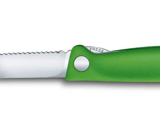 Нож для овощей VICTORINOX SwissClassic, складной, лезвие 11 см с волнистой кромкой, зелёный, изображение 6