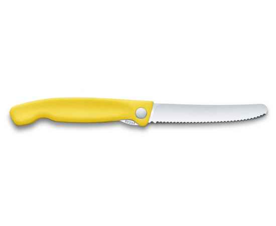 Нож для овощей VICTORINOX SwissClassic, складной, лезвие 11 см с волнистой кромкой, жёлтый, изображение 2