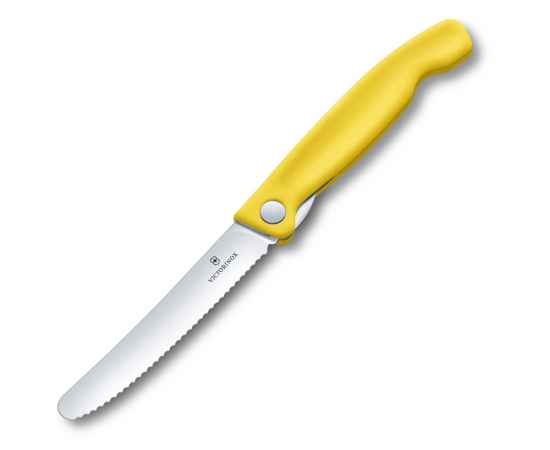 Нож для овощей VICTORINOX SwissClassic, складной, лезвие 11 см с волнистой кромкой, жёлтый, изображение 4
