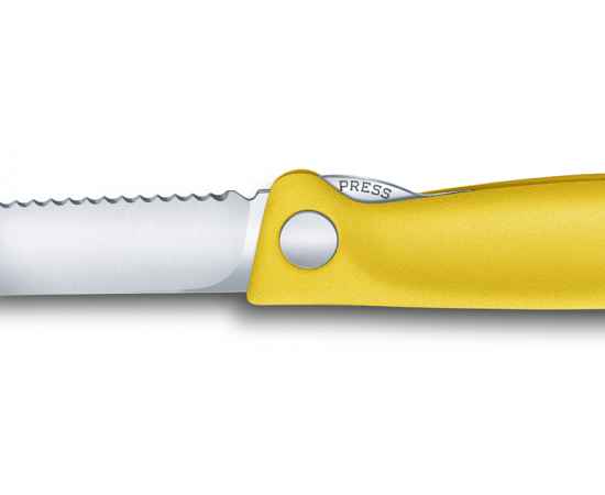 Нож для овощей VICTORINOX SwissClassic, складной, лезвие 11 см с волнистой кромкой, жёлтый, изображение 6