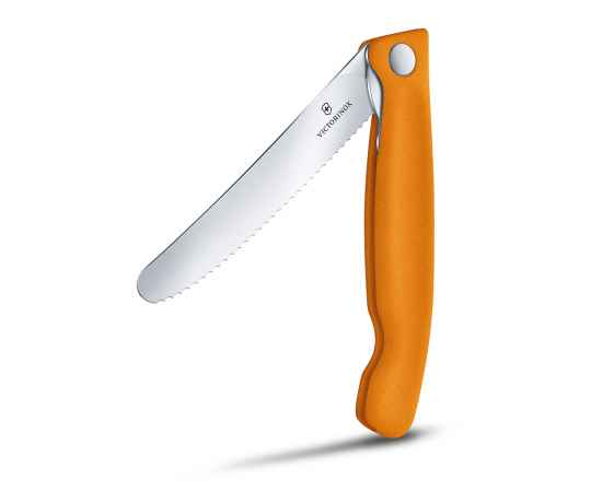 Нож для овощей VICTORINOX SwissClassic, складной, лезвие 11 см с волнистой кромкой, оранжевый, изображение 3