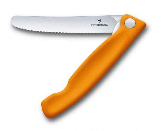 Нож для овощей VICTORINOX SwissClassic, складной, лезвие 11 см с волнистой кромкой, оранжевый, изображение 5
