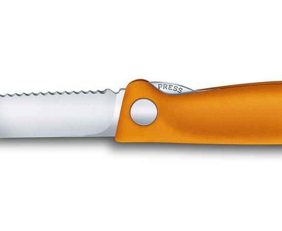 Нож для овощей VICTORINOX SwissClassic, складной, лезвие 11 см с волнистой кромкой, оранжевый, изображение 6