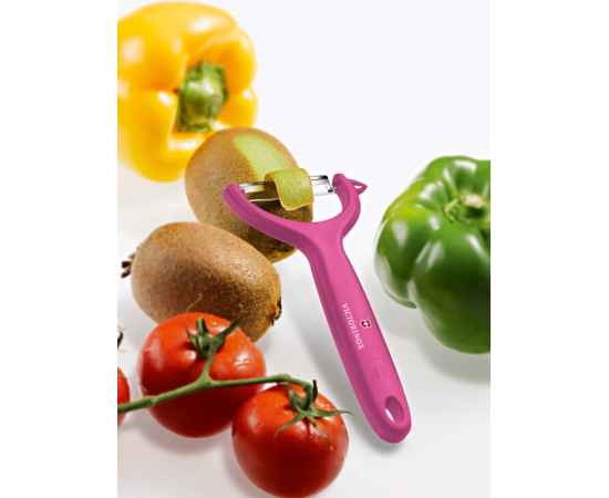 Нож для чистки томатов и киви VICTORINOX, двусторонее зубчатое лезвие, розовая рукоять, изображение 2