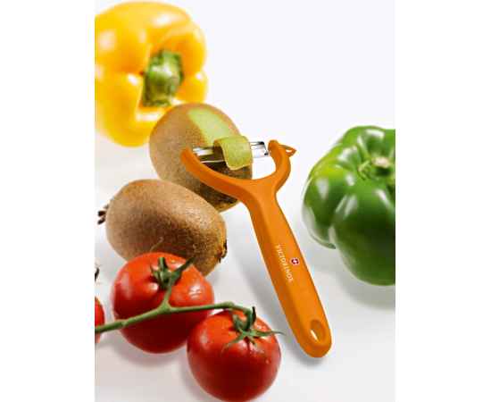 Нож для чистки томатов и киви VICTORINOX, двусторонее зубчатое лезвие, оранжевая рукоять, изображение 2