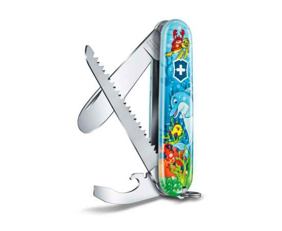 Набор для детей VICTORINOX 'Дельфин': перочинный нож 84 мм, шнурок на шею, книга-раскраска, голубой, изображение 2