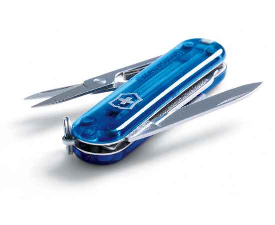 Нож-брелок VICTORINOX Signature, 58 мм, 7 функций, полупрозрачный синий, изображение 2