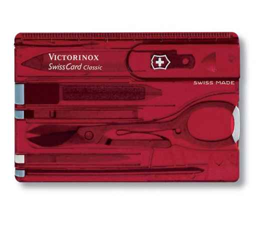 Швейцарская карточка VICTORINOX SwissCard Classic, 10 функций, полупрозрачная красная, изображение 2