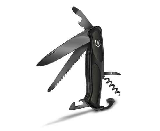 Нож перочинный VICTORINOX RangerGrip 55 Onyx Black, 130 мм, 12 функций, с фиксатором лезвия, чёрный, изображение 2
