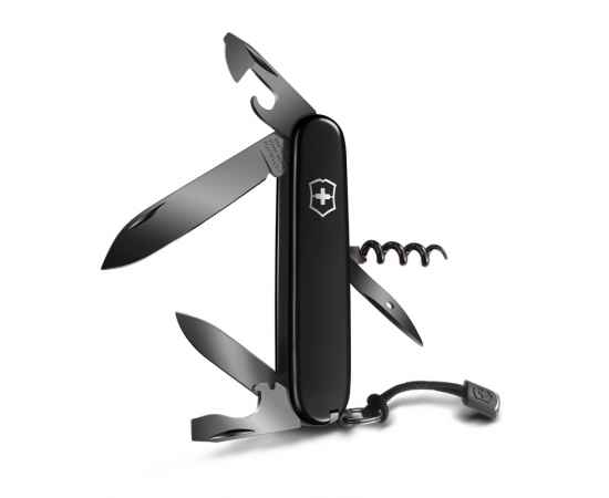 Нож перочинный VICTORINOX Spartan PS, 91 мм, 13 функций, чёрный, со шнурком в комплекте, изображение 2