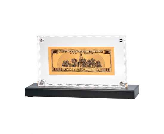 'Банкнота 100 USD' в стекле, коричневый с золотым, Цвет: коричневый с золотым, изображение 2