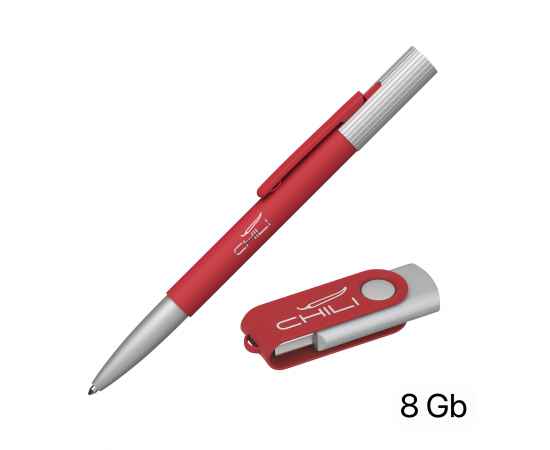 Набор ручка 'Clas' + флеш-карта 'Vostok' 8 Гб в футляре, покрытие soft touch, красный, Цвет: красный, изображение 2